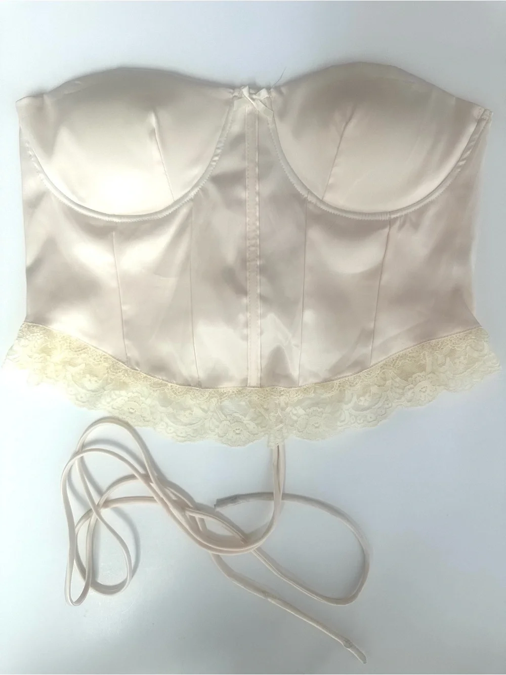 Strapless Satin Lace Bustier Corset - ballet Cream